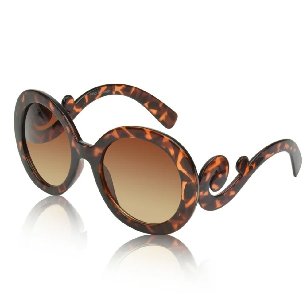 Stylish Tortoise Shell Swirl Arm Baroque Oversized Sunglasses
